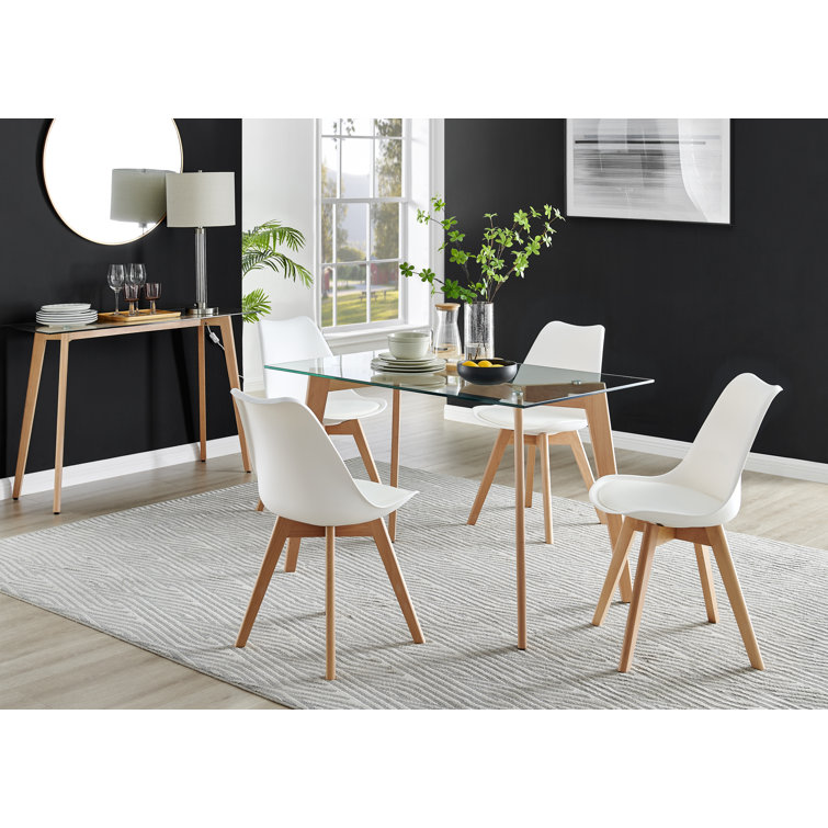 Scandinavian Dining TableSet Minimalist Style Glass and Metal Leg with 4 Luxury Dining Chairs